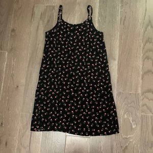 Girls black floral dress, size 7–8